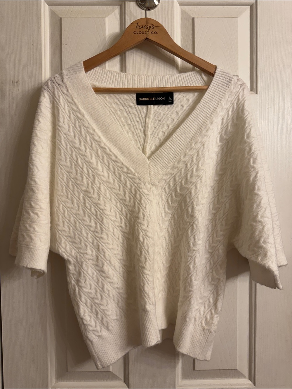 Gabrielle Union Cream Cable V-Neck Sweater